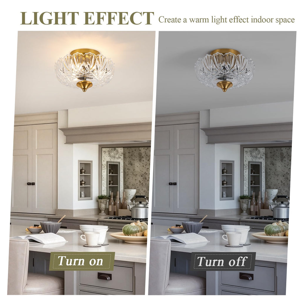 Vintage Ceiling Light, Semi Flush Mount Ceiling Light 9.44 Inch E26 Small Transparent Glass Ceiling Lighting Kitchen