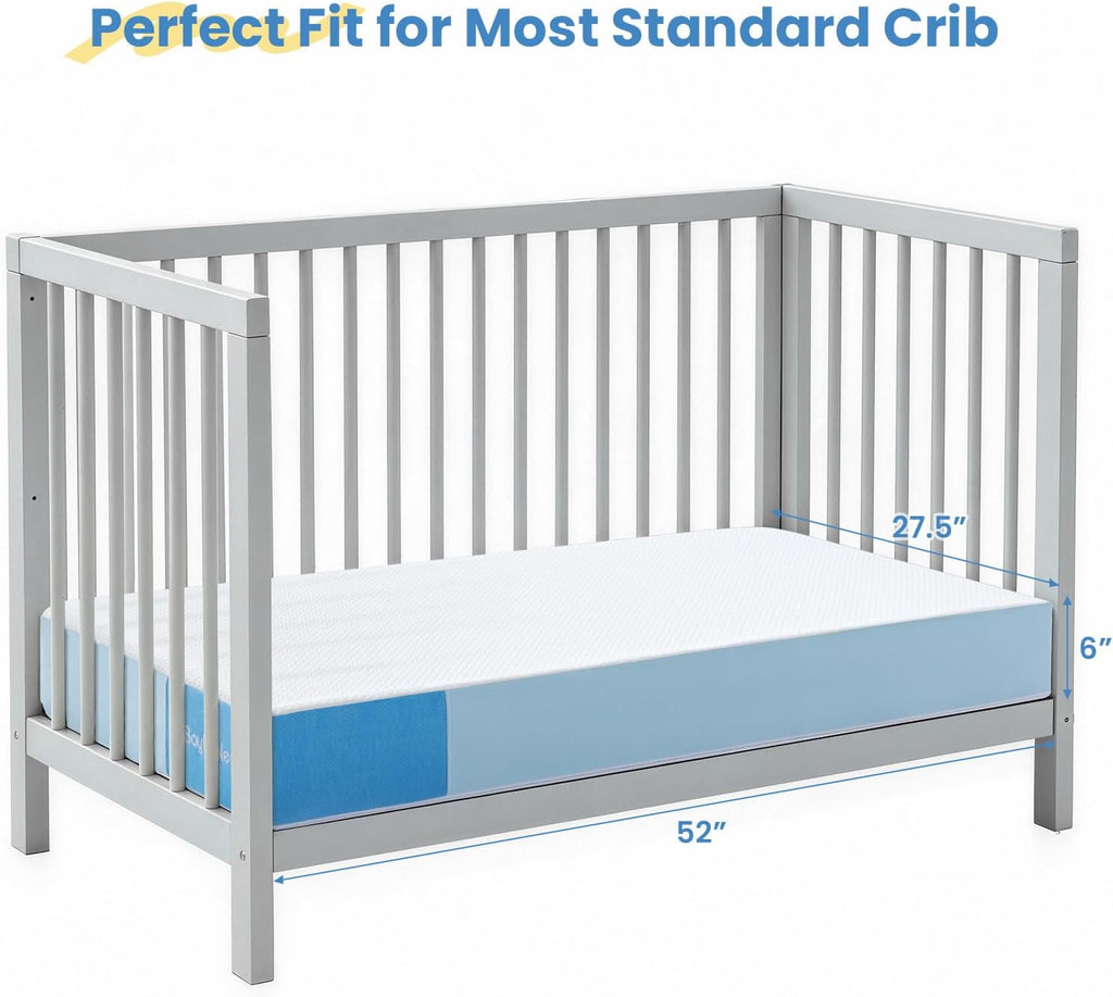 6" Standard Crib Mattress, Breathable Knitted Dual-Sided Cover, Firm Support for Infant & Toddler, CertiPUR-US
