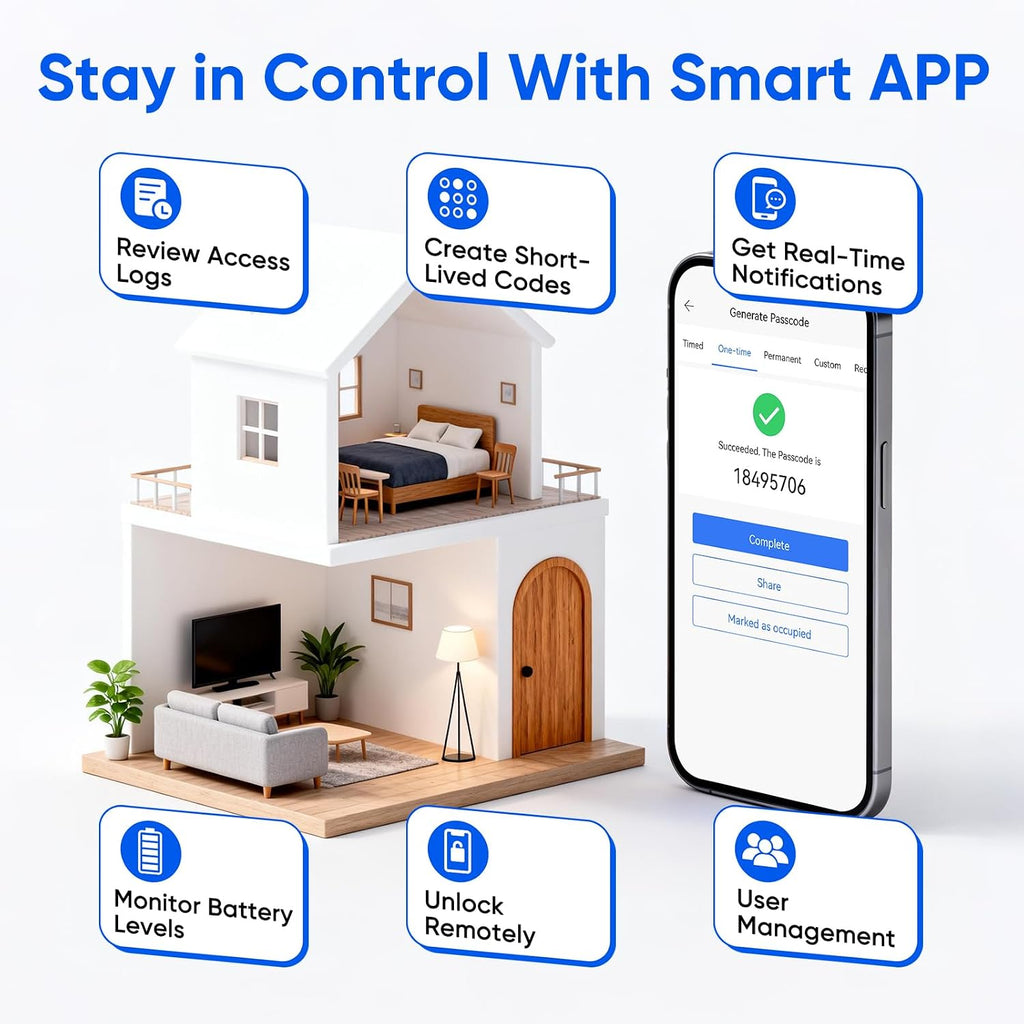 Smart Door Knob Fingerprint Door Lock with Keypad,6 in 1 to Unlock