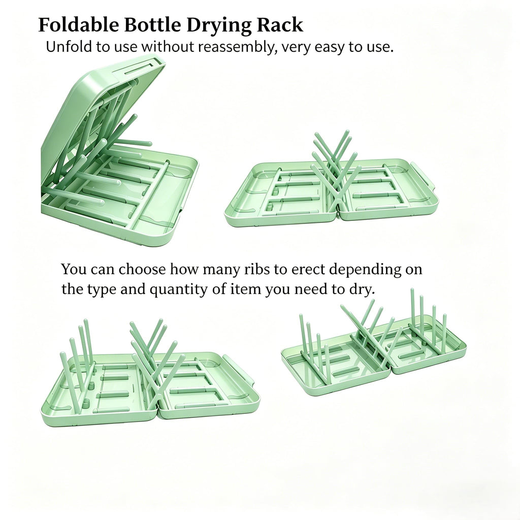 Foldable Travel Bottle Drying Rack, 16-Rib High Capacity, Space-Saving Portable Drying Rack for Baby Bottles, Breast