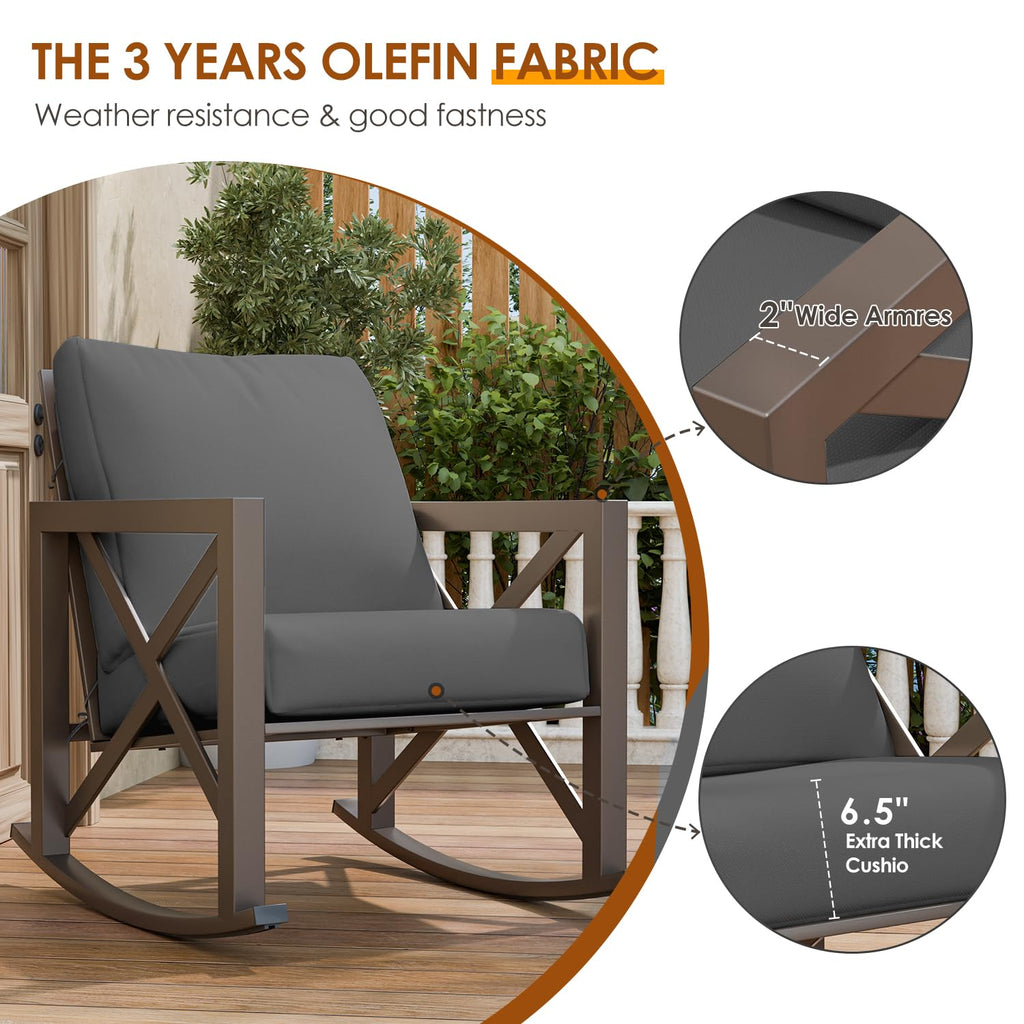 Outdoor Rocking Bistro Set, Patio Chairs Set of 2 with Coffee Table, Gray