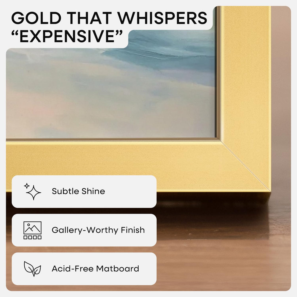4x6 Gold Picture Frame, High-End Metal, 3x5 Mat, Glass