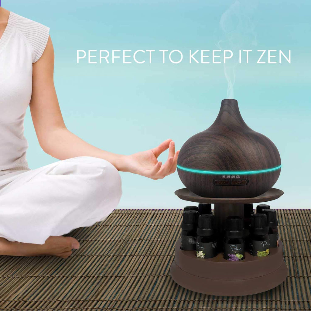 Ultimate Aromatherapy Diffuser with Essential Oil Set - 300ml Ultrasonic Diffuser, 4 Timer & 7 Ambient Light Settings