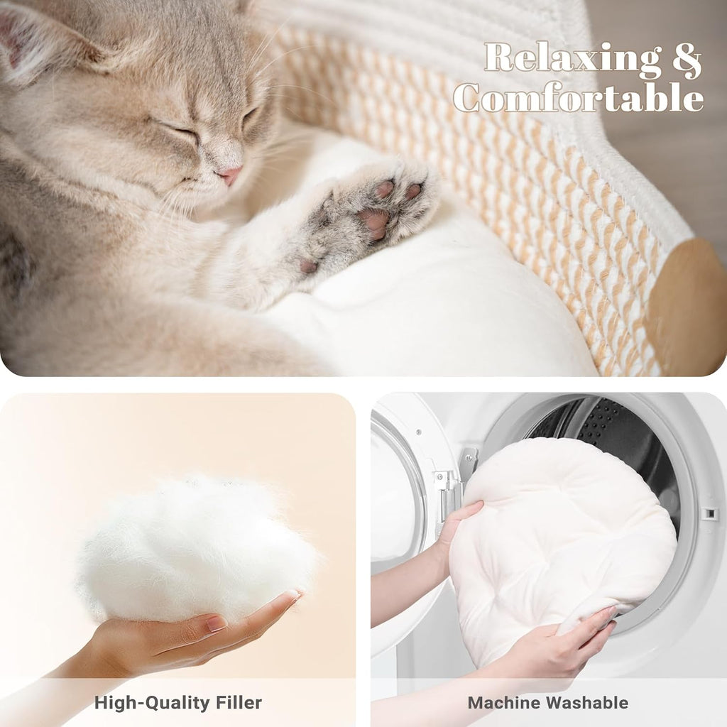 Handwoven Cat Basket Bed Cooling for Indoor Cat with Cushion