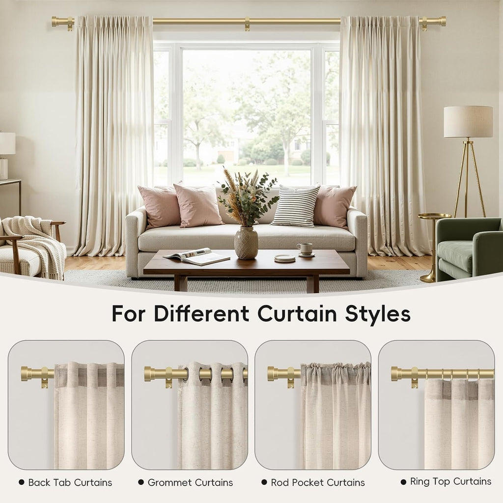 Gold Curtain Rods for Windows,1 Inch Heavy Duty Curtain Rods,Adjustable Modern Drapery Rod,Window