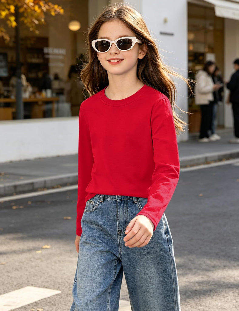 Girls Long Sleeve Shirts Kids Cotton T-Shirts Tees Basic Girls Tops