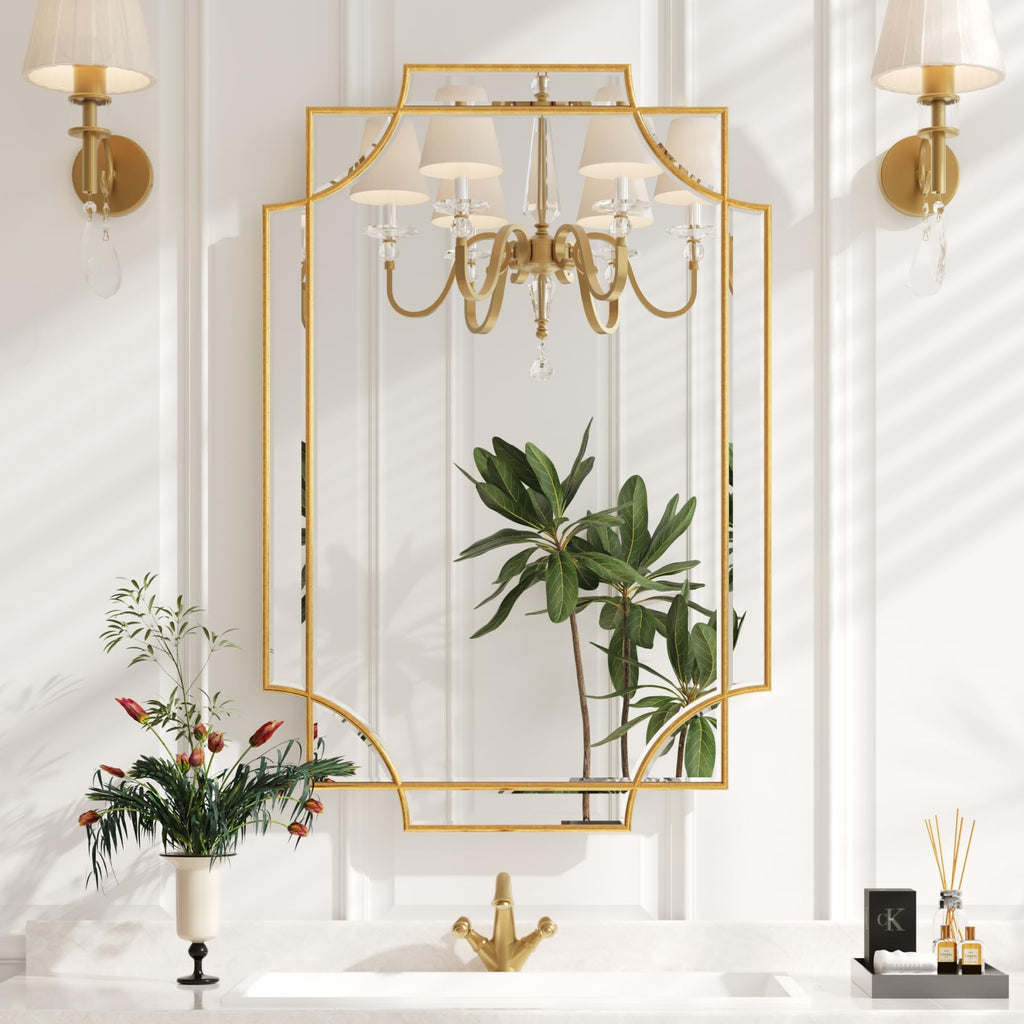 24"x36" Gold Foil Scalloped Edge Decorative Vanity Wall Mirror