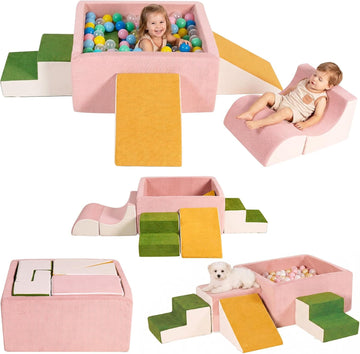 Piece Modular Foam Climbing Blocks for Toddlers with Ball Pit,Pink