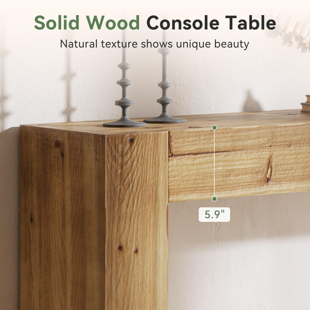 Solid Wood Console Table, 63-Inch Farmhouse Sofa Table Behind Couch, Foyer, Easy Assembly (Light Wood)