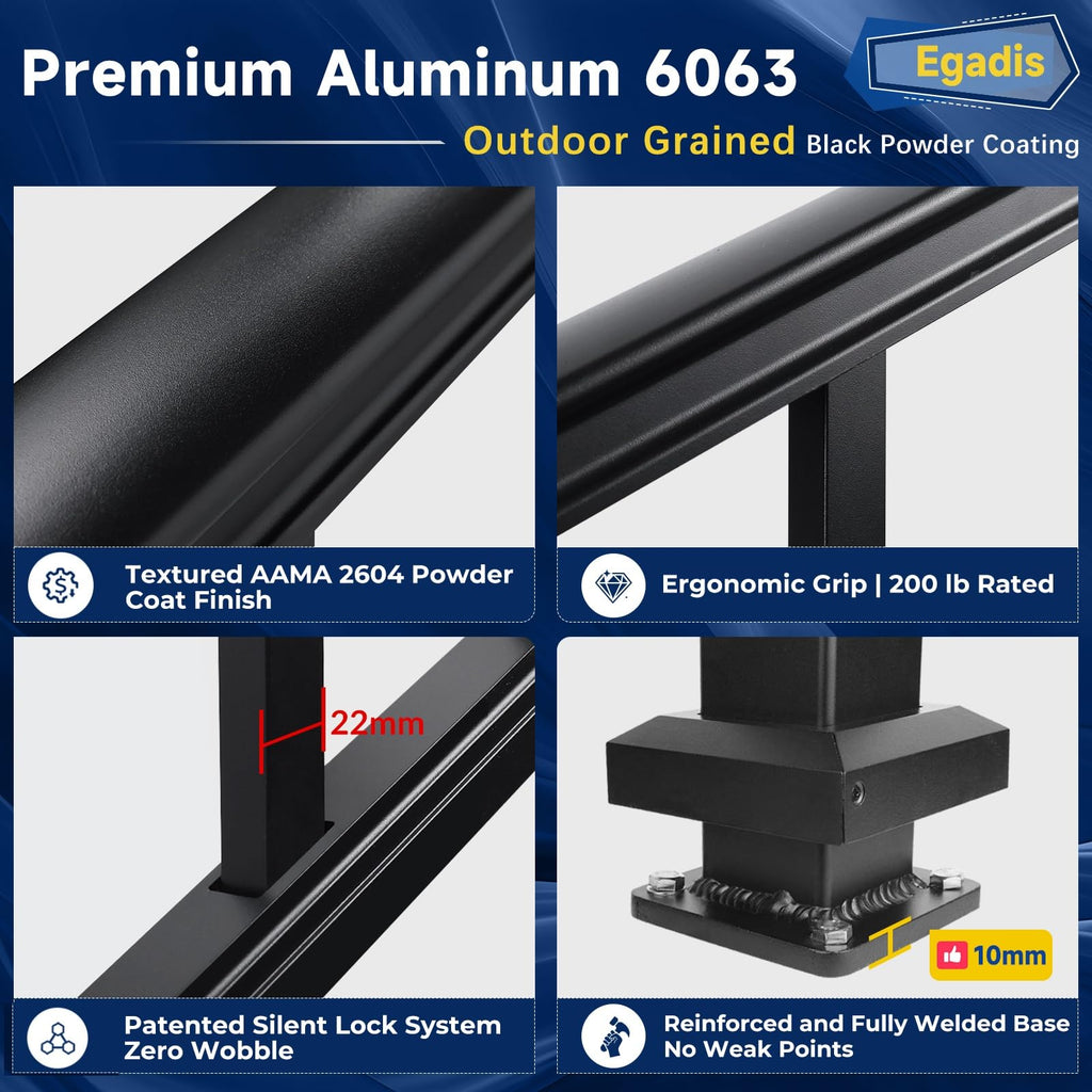 Modular Aluminum Stair Railing Kit, 42 in x 4 ft Black Step Railing