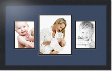 Collage Photo Frame Double Mat with 1 - 8x10 and 2 - 5x7 Openings and Satin Black Frame
