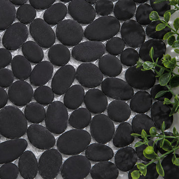 Pebble Tile for Shower Floor, Black Oval Tumbled, 5 Sheets