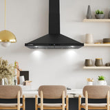 Stainless Steel Wall Mount Range Hood 380 CFM 3 Speed Push Button Control, LED Lights Ducted