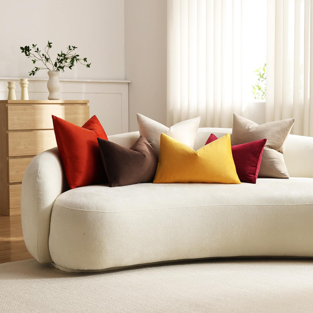 Euro Sham Covers 24x24 Cream: Pack of 2 Cozy Soft Velvet Square Modern Luxury Decorative Throw Pillow Cases for Sofa