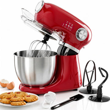 5.5QT 12-Speed Electric Stand Mixer, Tilt Head Kitchen Mixer, Red