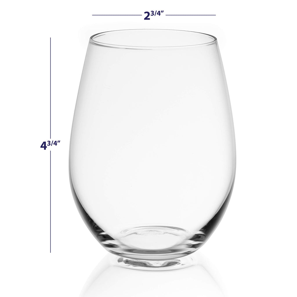 Stemless Wine Glasses Set of 4 - 19 oz Clear Glass Tumblers for Red & White Wine, Cocktails, Dishwasher Safe, Perfect