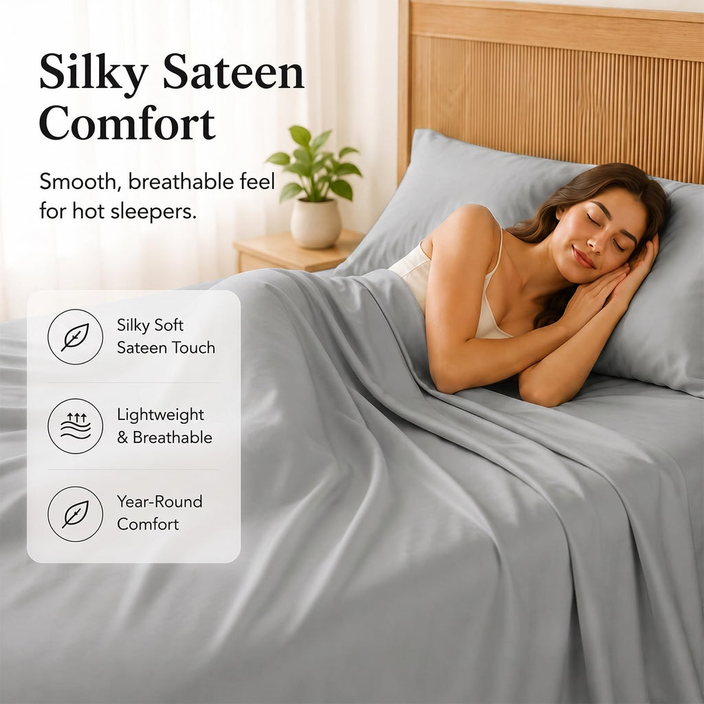 Cal King Sheet Set, 100% Rayon Derived from Bamboo, Sateen Weave
