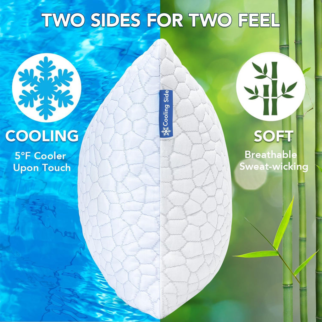 Cooling Pillow for Sleeping, CertiPUR-US Shredded Memory Foam Standard Pillows Set of 2,Cool Pillow for Hot Sleepers