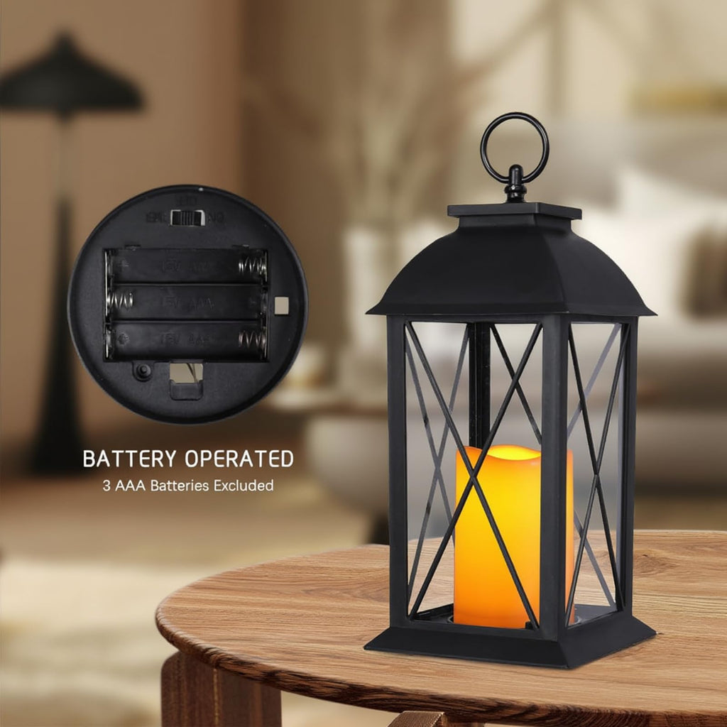 13 Inch Outdoor Decorative Lanterns with LED Candle Timer 2 Pack Cross