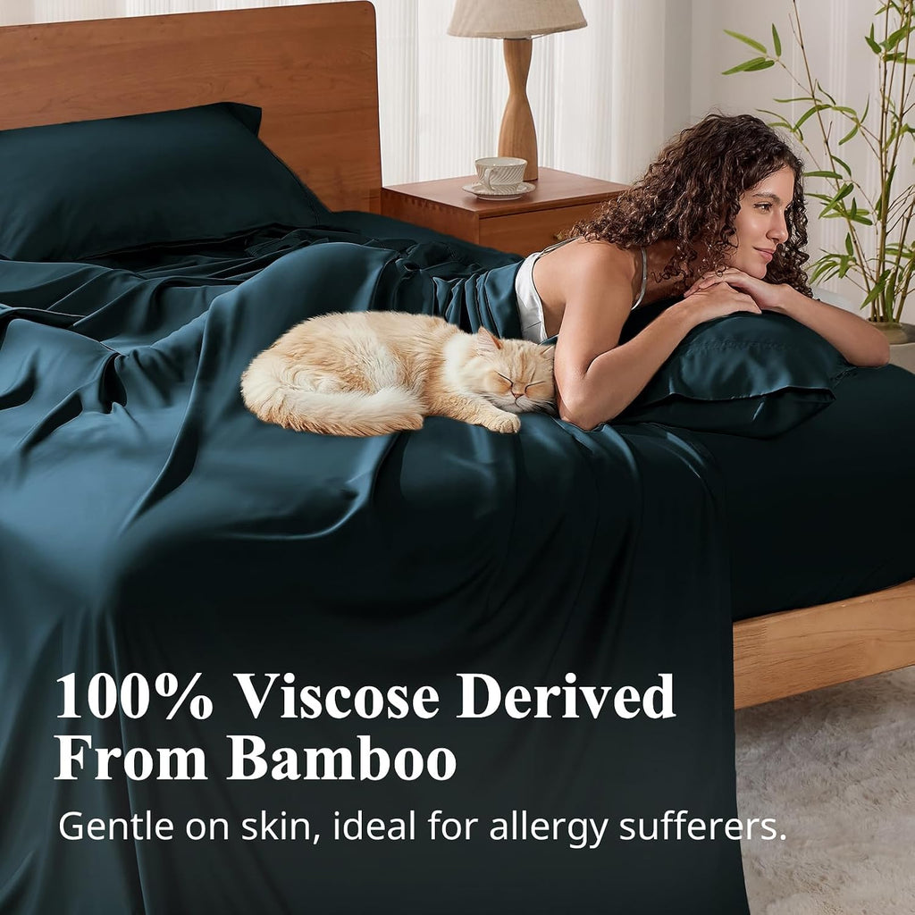 King Sheet Set, Viscose Bamboo Sheets for Bed Set 4pcs, 100% Viscose Derived from Bamboo, Hotel Luxury Silky &