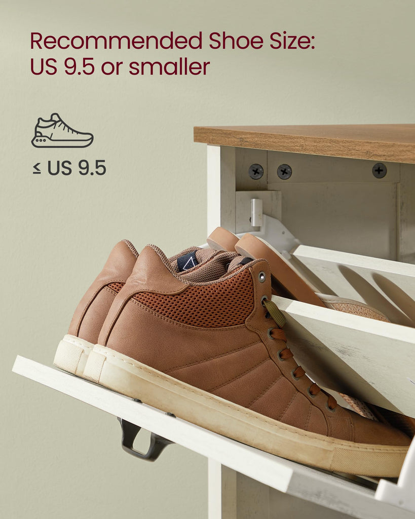 Farmhouse Shoe Cabinet, Narrow Storage Organizer, 3 Flip Drawers