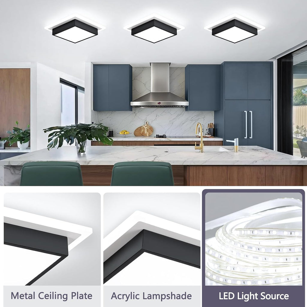Modern LED Ceiling Light, Kitchen Ceiling Light, 6000K Cold White Flush Mount Ceiling Lamp, Square Hallway Lighting