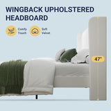 Queen Velvet Platform Bed Frame with Vertical Tufted Wingback Headboard, Easy Assembly, Under Bed Storage