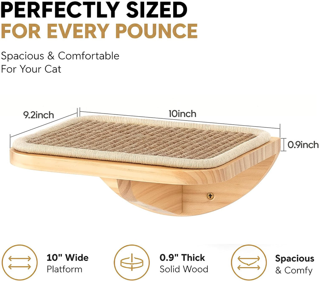 2 Set Wooden Cat Wall Shelves with Sisal Mat, Cat Wall Furniture Steps
