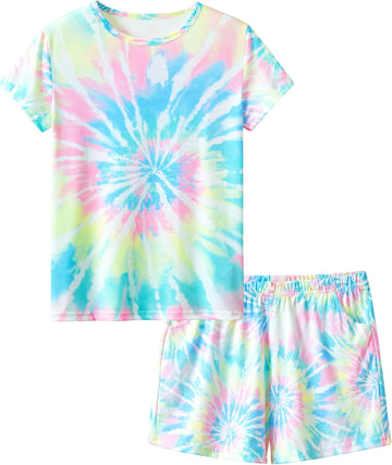 Girls Summer Pajama Set Cute Prints Short Sleeves Shorts