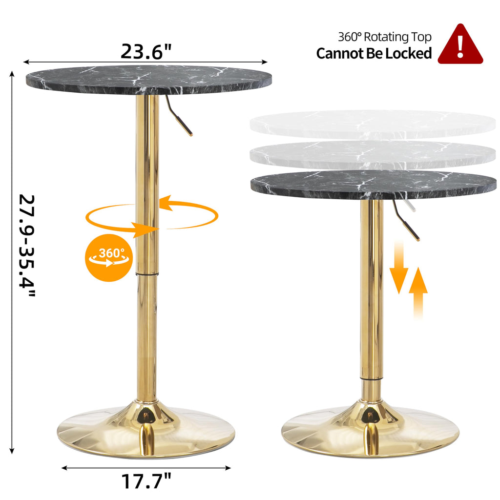 24" Round Cocktail Bar Table with Metal Base, Tall Bistro Pub Table, Adjustable 27.9"-35.4" Counter Bar Height, Easy
