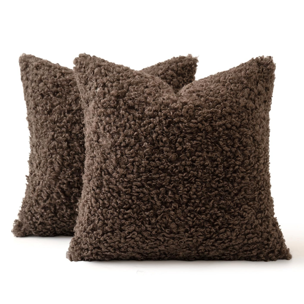 Decorative Faux Fur Pillow Covers Sherpa 20x20 Chocolate