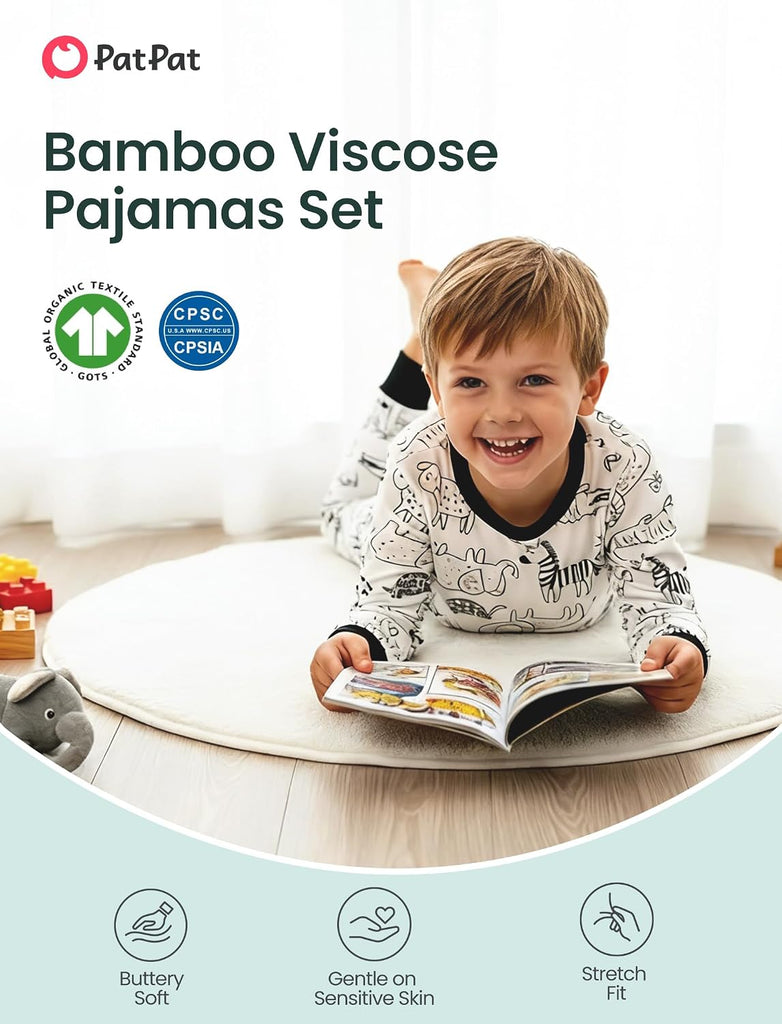 Bamboo Viscose Pajama Set for Toddlers with Improved Tensile Strength, Snug Fit Pjs Sleeper for Baby Boys Girls Kids