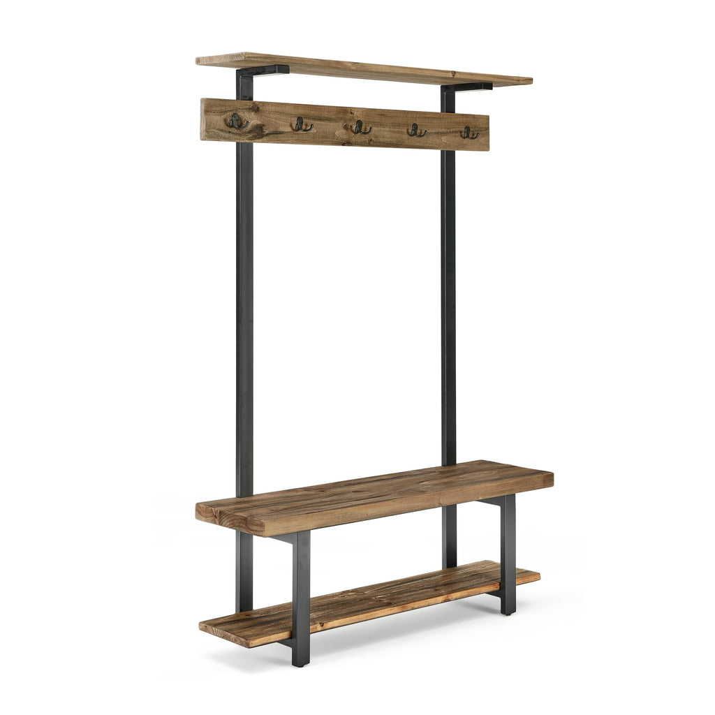 Pomona Solid Wood Entryway Hall Tree with Shoe Bench, Rustic Brown, 48 Inch