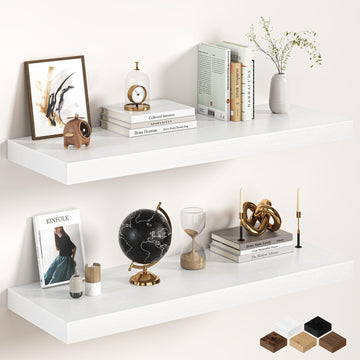 40Inch White Floating Shelves for Wall, 12 Inch Deep Shelves Wall Mounted, Rustic Wood Floating Shelf with Invisible
