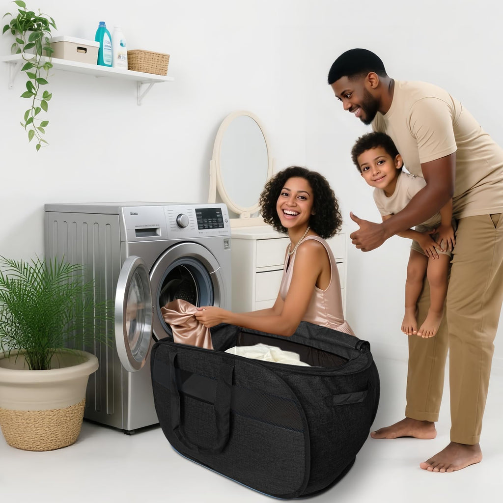 Upgraded 100L Extra Large Mesh Pop Up Laundry Hamper with Lid & Handles, XL Foldable Dirty Clothes Basket Dorm Closet