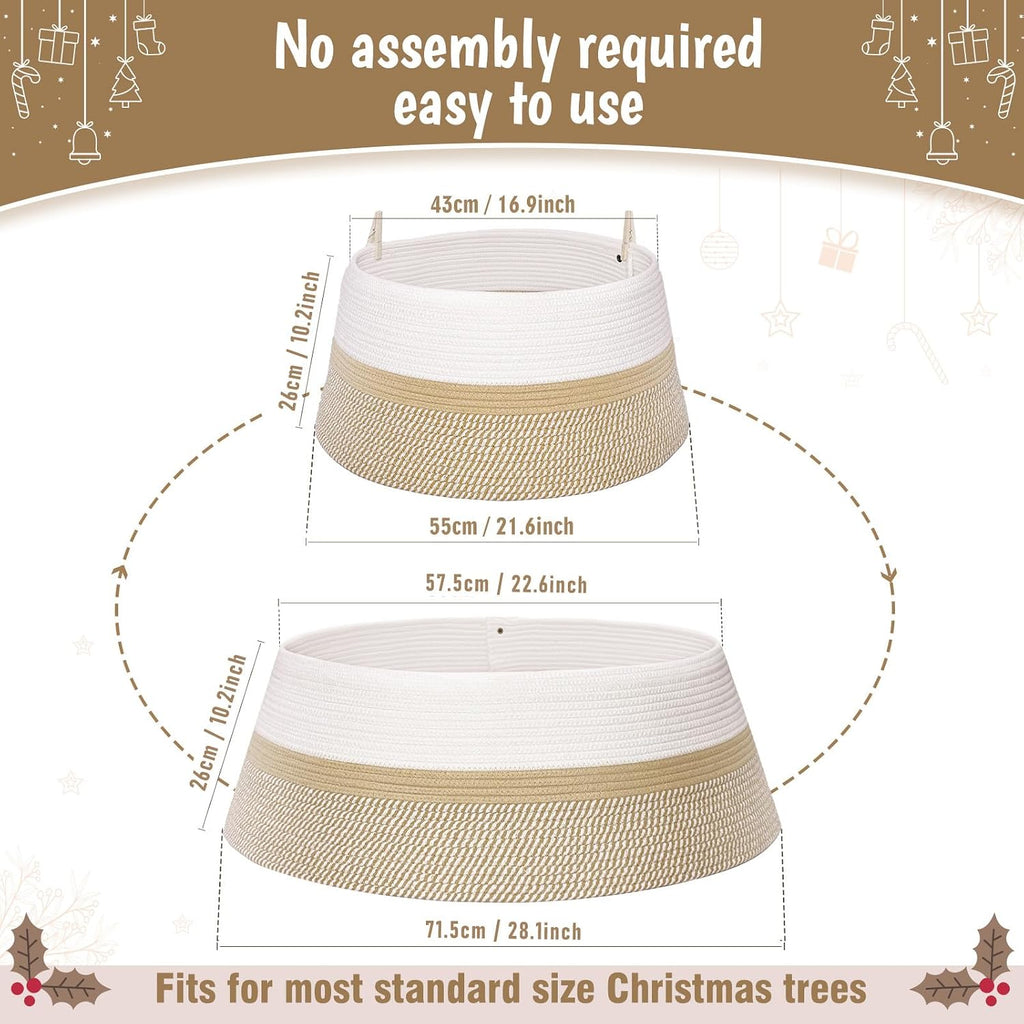 28 Inch Boho Christmas Tree Collar, Cotton Rope Christmas Tree Skirt
