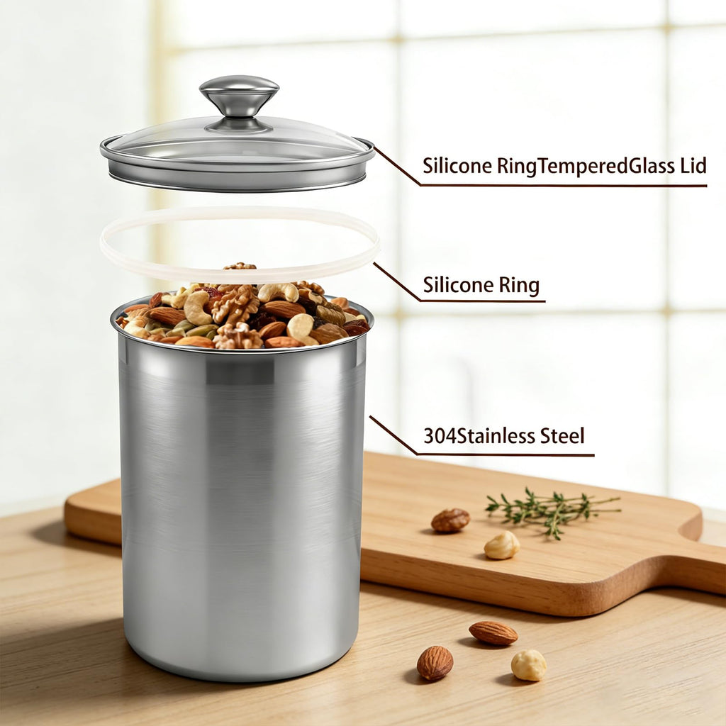 Stainless Steel Food Canister Set 4-Piece, Airtight Kitchen Storage Containers with Lids, Metal Canisters for Flour