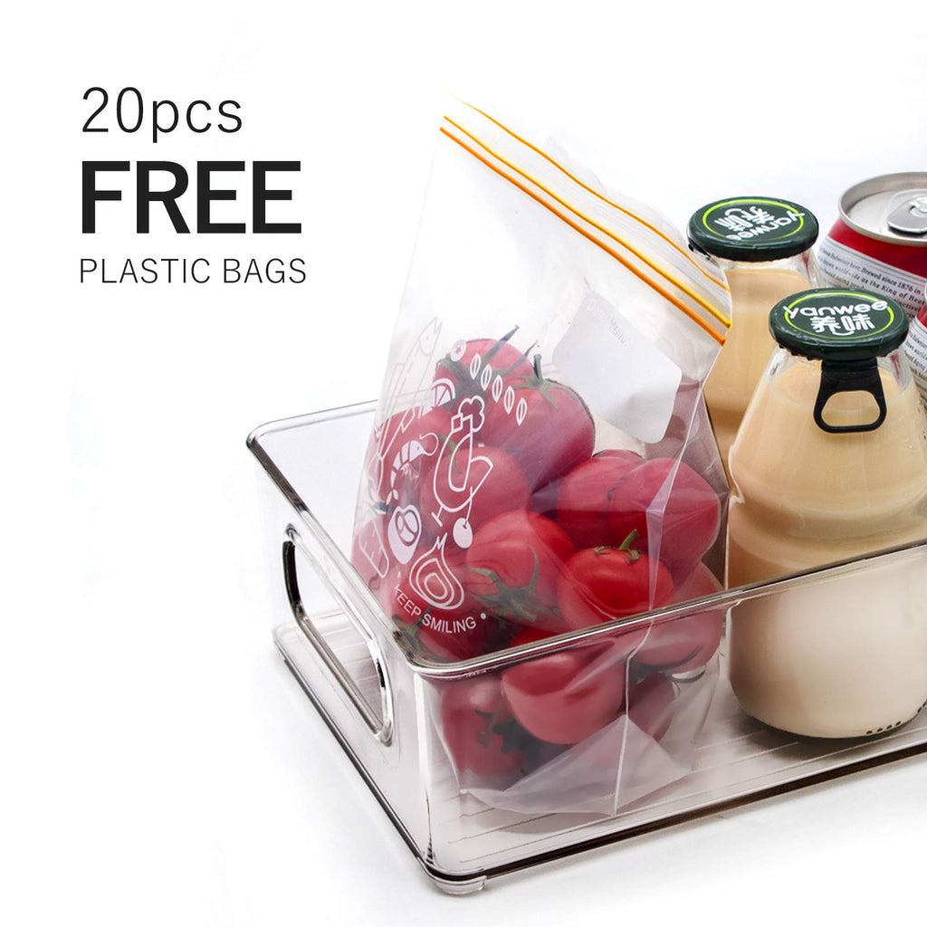 Stackable Refrigerator Organizer Bins, 6 Pack Clear Kitchen Organizer Container Bins with Handles and 20 PCS Plastic