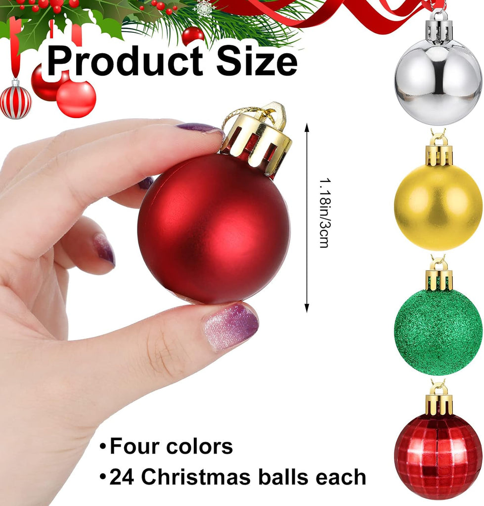 Mini Christmas Balls Tree Ornament, Classic, 1.18 Inch - Set of 96