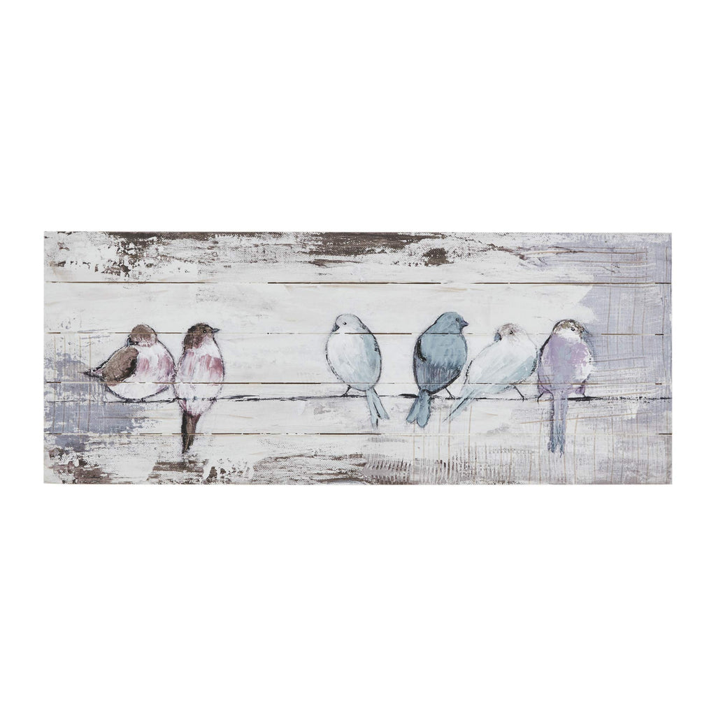Perched Birds Wall Art Living Room Décor - Hand Painted Wood Plank, Home Accent Farmhouse Bathroom Decoration