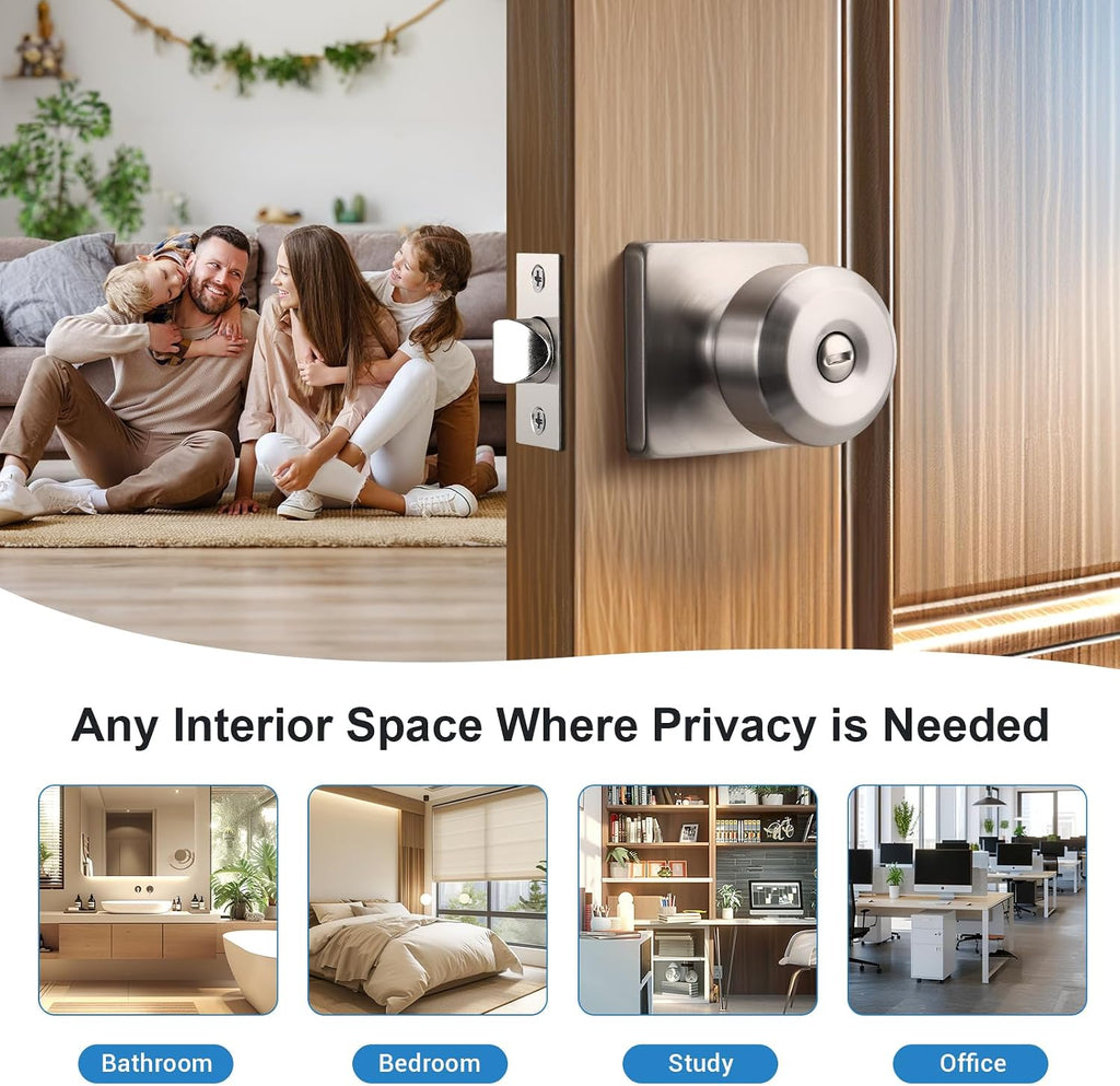 Brushed Nickel Door Knob, Square Interior Door Knobs, Privacy Door Knob Bathroom, Stainless Steel Indoor Door Knobs