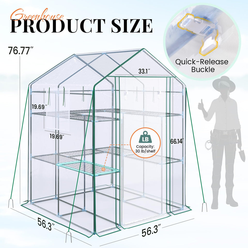 Premium Greenhouse for Outdoors, 56x56x77" Upgraded PVC Cover