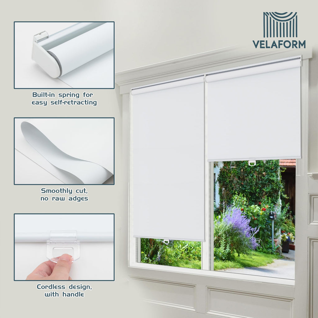 Cordless Roller Shades (, White), Spring Retract
