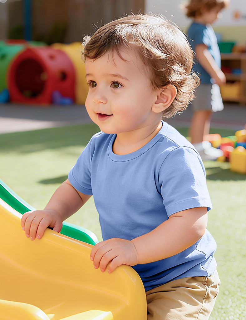 Toddler Boys Short Sleeve T-Shirts Baby Basic Tee Solid Color Tops Light Blue