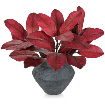 Artificial Magnolia Leaves Stems 3 Pack 22in Red Fake Magnolia Branches for Vase Fall Leaves Stems Room Arrangements