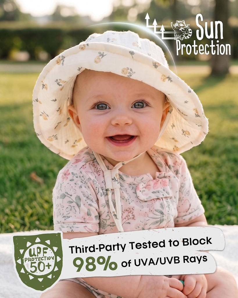 Baby Sun Hat Muslin Cotton Toddler Bucket Hat for Girls Boys Wide Brim UPF 50+ Summer Beach Hats