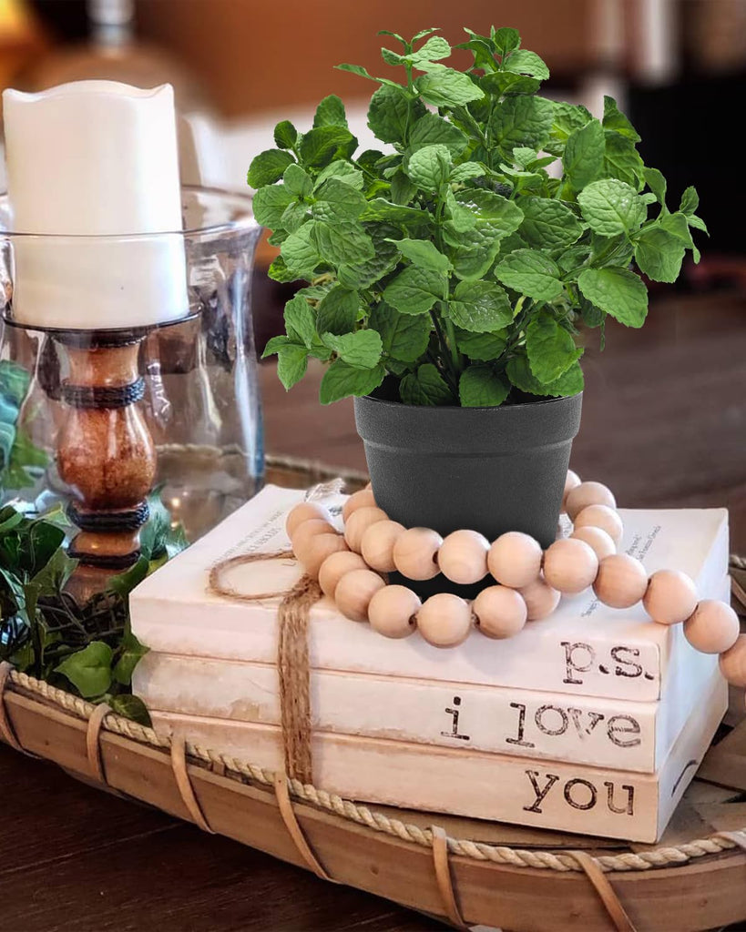 Small Fake Plants Mint Artificial Potted Plants, Green