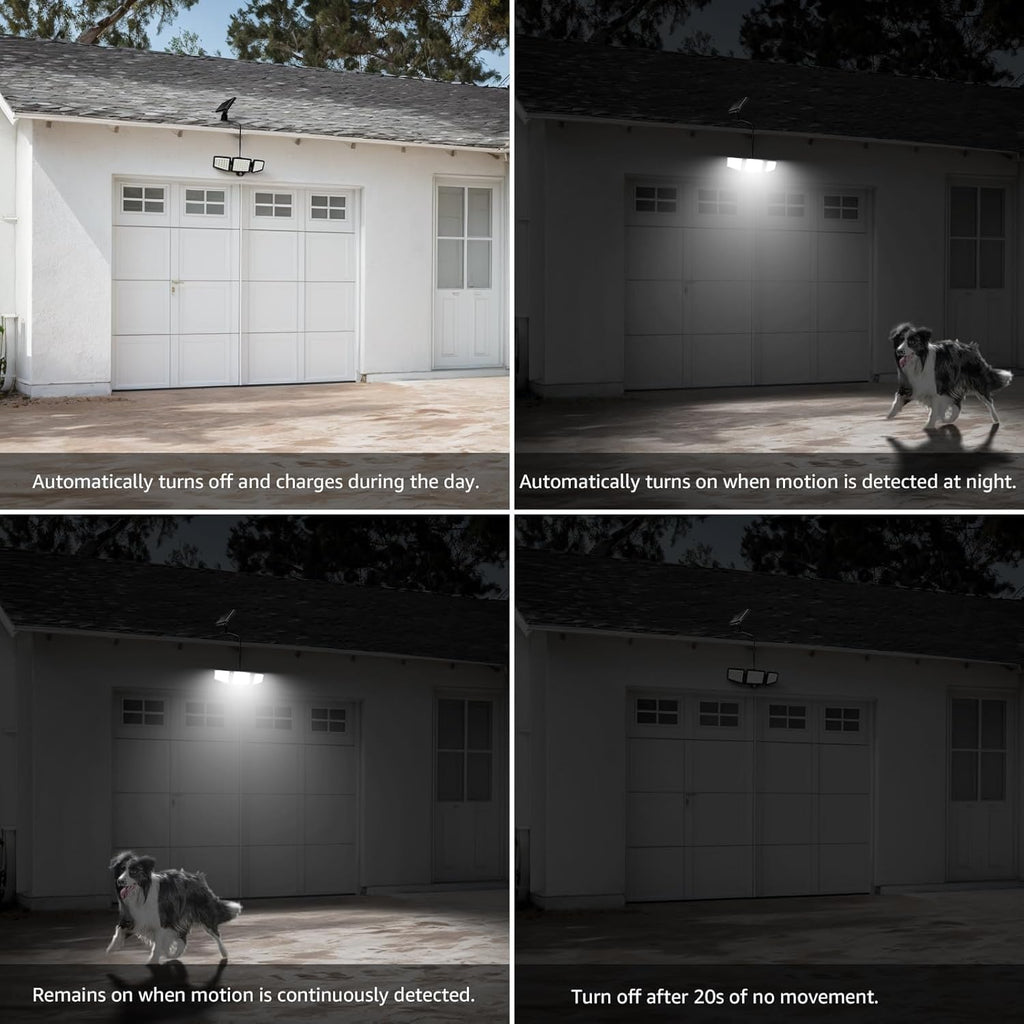 Solar Lights for Outside, Motion Activated Security Lights, Separate Solar Panel, 3 Adjustable Head 270° Wide