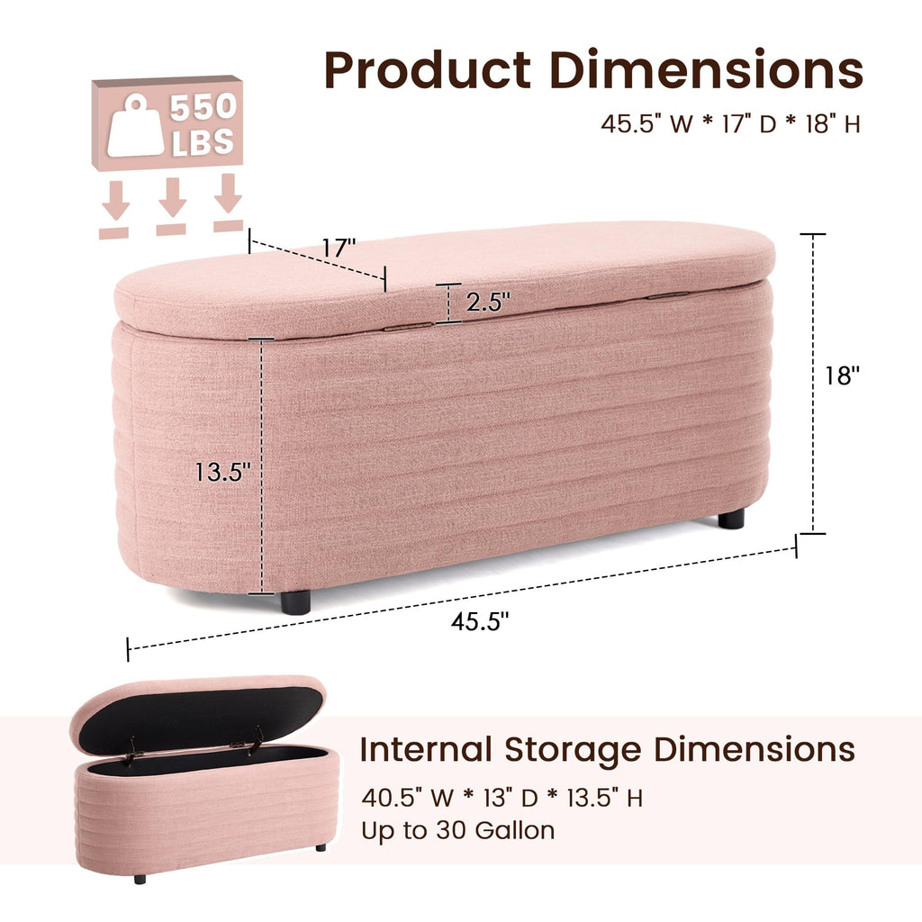 45.5" Modern Storage Ottoman Bench, Pink
