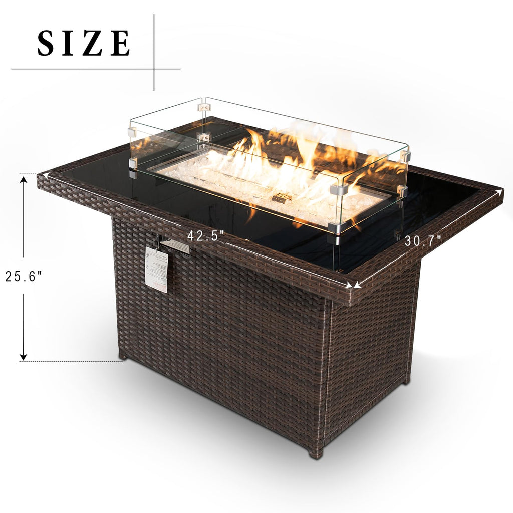 PE Wicker 43" Patio Outdoor Propane Fire Pit Table, Espresso